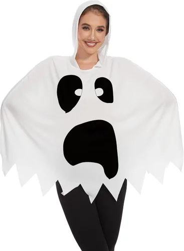 Vista 10 de TMSD Disfraz divertido de poncho de fantasma de esqueleto de Halloween para mujer