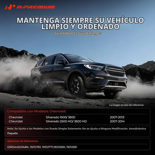 Vista 2 de A-Premium Juego de 4 unidades de guardabarros con accesorios compatibles con Chevrolet Silverado 1500, Silverado 2500 HD 3500 HD 2007-2014