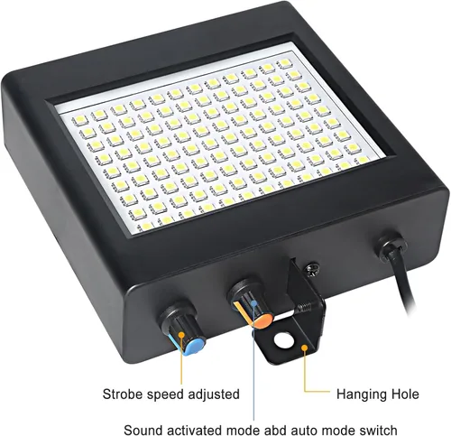 Vista 2 de Luz estroboscópica LED, 108 luces LED blancas intermitentes, flashbulb, estroboflash, estroboflash, cuerpo negro, uso para discoteca, salón