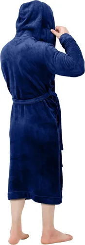 Vista 2 de NY Threads Mens Hooded Fleece Robe - Plush Long Bathrobes