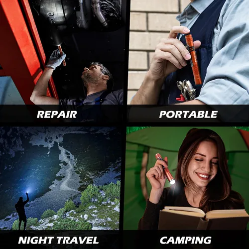 Vista 6 de FORTO Luz LED para bolígrafo, linterna de bolsillo de 200 lúmenes, IP67 impermeable, 2 modos, paquete de 2 con pilas AAA, ligera y duradera