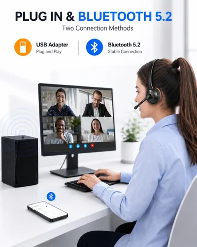 Vista 5 de TECKNET - Auriculares Bluetooth, auriculares inalámbricos con micrófono de cancelación de ruido para camionero, auriculares Bluetooth sobre la oreja