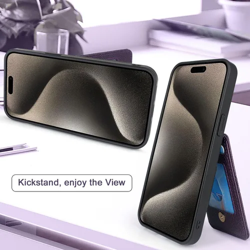 Vista 4 de Harryshell Funda compatible con iPhone 15 Pro Max con ranuras para tarjetas [con capacidad para hasta 6 tarjetas] Función de atril, bolsillo