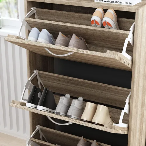 Vista 7 de Homsee Armario de almacenamiento de zapatos de 3 cajones con puertas de rejilla, zapatero de madera de 3 niveles organizador para entrada