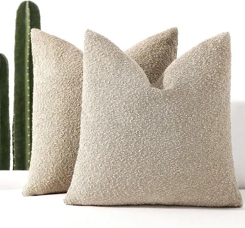 Vista 21 de Fundas de cojín decorativas de bouclé para sofá, juego de 2, 16 x 16 pulgadas, beige