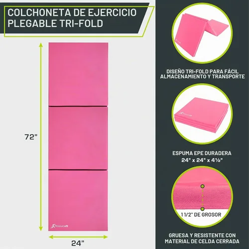 Vista 2 de ProsourceFit - Esterilla de ejercicios plegable de 3 pliegues - Rosa