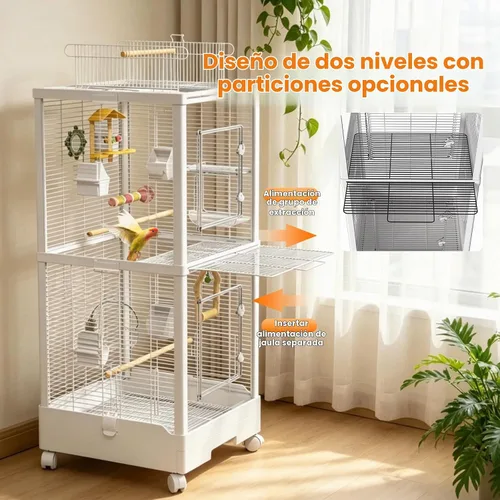 Vista 3 de Jaula grande de doble capa para pájaros de 39 pulgadas, jaula de vuelo