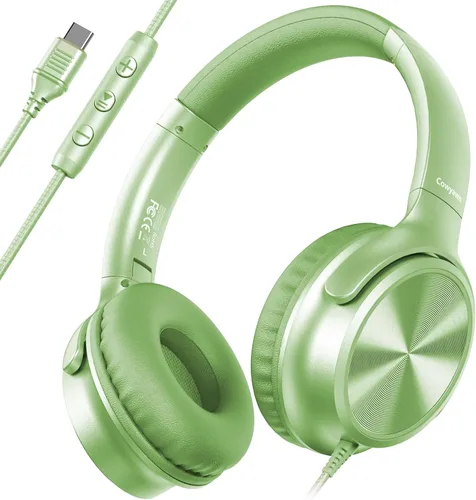 Vista 9 de Cowyawn Auriculares USB C con cable, auriculares USB C con cable con micrófono, control de volumen, sonido estéreo HD, auriculares USB tipo C