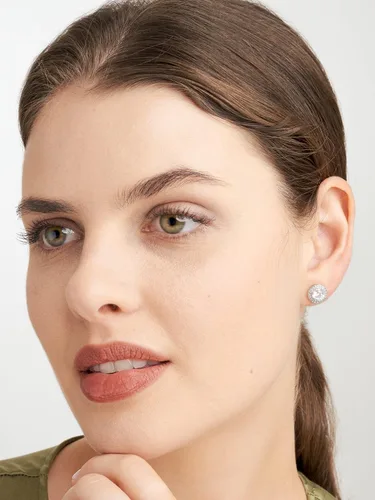 Vista 2 de Tienda Essentials Cubic Zirconia Classic Halo Stud Earrings in Sterling Silver