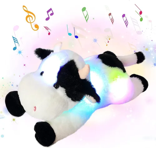 Vista 8 de Oso de peluche con luces LED brillantes, luz nocturna musical, juguete de peluche canta canciones de cuna, regalos de Navidad, para cumpleaños