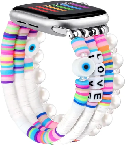 Vista 19 de JR.DM - Pulsera de cuentas compatible con Apple Watch de 40 mm, 38 mm, 41 mm, 42 mm; correa elástica hecha a mano para iWatch Series