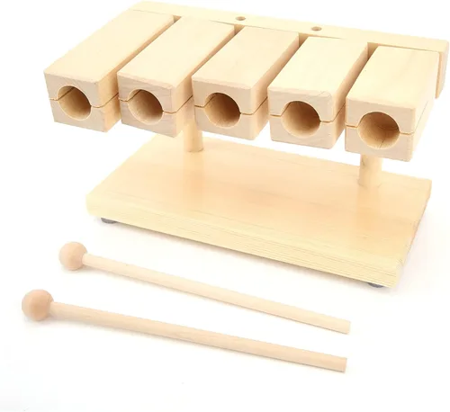 Vista 9 de Juego de bloques de percusión de madera con martillo, instrumento musical de 5 tonos para aula, yoga, templo, folk, conjunto