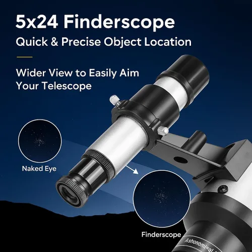 Vista 4 de BARSKA Starwatcher telescopio refractor de 400 x 70 mm con trípode de mesa y funda de transporte