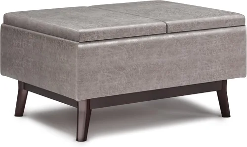 Vista 11 de SIMPLIHOME Owen Tray Top - Otomana pequeña de almacenamiento para mesa de centro – otomana rectangular tapizada de cuero vegano de 34 pulgadas