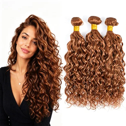 Vista 247 de P4613 Cabello humano rizado onda profunda marrón y paquetes mixtos 8 10 12 P4613 Ombre Marrón-Rubio-DP