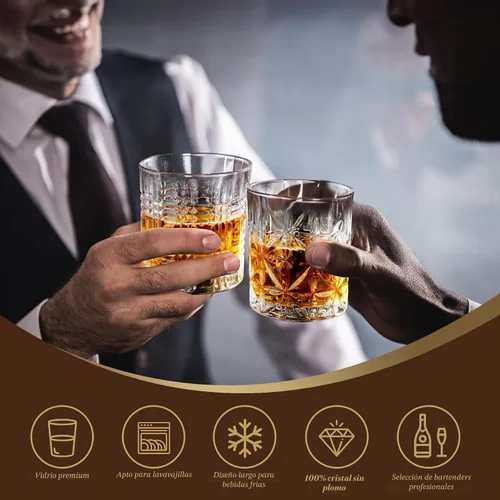 Vista 7 de Juego de vasos de whisky de 6 a 10 onzas con patrones mixtos de cristal, 3 estilos únicos con 6 moldes de bolas de hielo (2 pulgadas) para cócteles