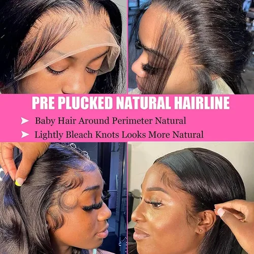 Vista 6 de Pelucas de encaje frontal de 13x4 de cabello humano prearrancadas con cabello de bebé de densidad del 150%, frontal de encaje pegamento-libre HD