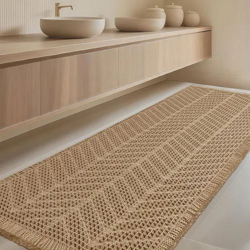 Vista 77 de Tapete de baño con diseño de gofre, moderno, bohemio, absorbente, antideslizante, ultrasuave, lavable a máquina, con letra de baño, dormitorio