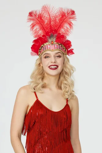 Vista 2 de Gionforsy Tocado de carnaval para mujer, tocado de plumas para mujer, accesorios de Mardi Gras de los años 20