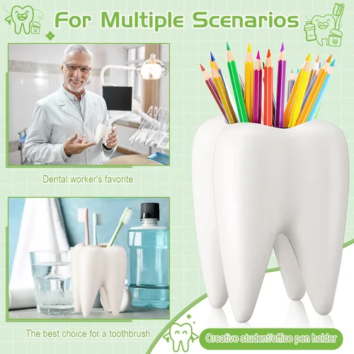 Vista 5 de 2 macetas en forma de dientes, de cerámica dental, estilo moderno, macetas de cactus blanco, para bonsái, maceta pequeña y bonita para suculentas