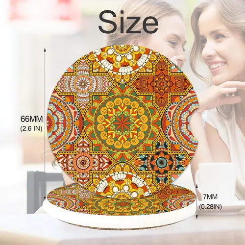 Vista 2 de Posavasos para Portavasos de Coche con Mandala Bohemio, Paquete de 2 Posavasos para Coche, Accesorios Interiores Estéticos para Hombres y Mujeres