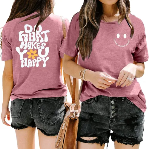 Vista 2 de Camisetas divertidas con texto en inglés Do What Makes You Happy Mental Health (Do What Makes You Happy Mental Health)