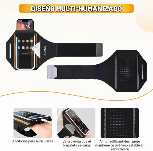 Vista 6 de Brazalete para correr para iPhone 15/14/13 Pro/Plus y Galaxy S20/S10, brazalete para teléfono celular de diseño 3D con bolsillo para auriculares