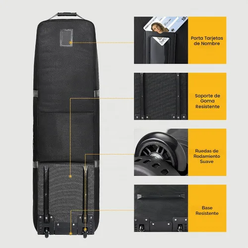 Vista 5 de Bolsa de viaje de golf GoHimal con ruedas, estuche de viaje de golf de tela Oxford resistente de 1200D para aerolíneas Oxford 1200D resistente al
