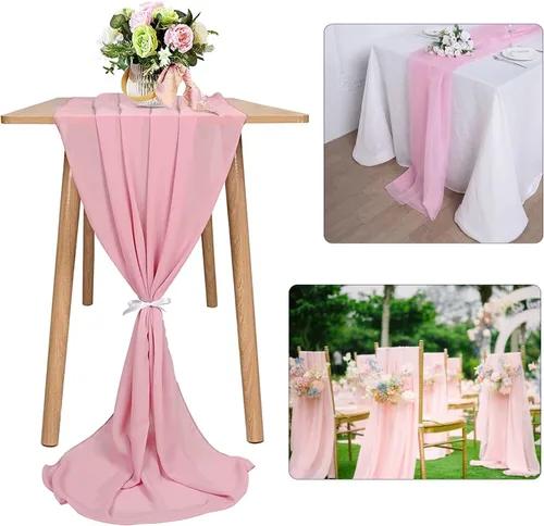 Vista 3 de Camino de mesa de gasa de 10 pies, 27 x 120 pulgadas, romántica tela transparente para decoraciones de boda, baby shower, fiesta de cumpleaños