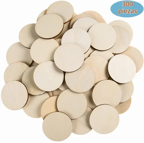 Vista 4 de 300 piezas de rebanadas redondas de madera sin terminar de 1.5 pulgadas, discos de madera redondos para manualidades, espacios en blanco de madera