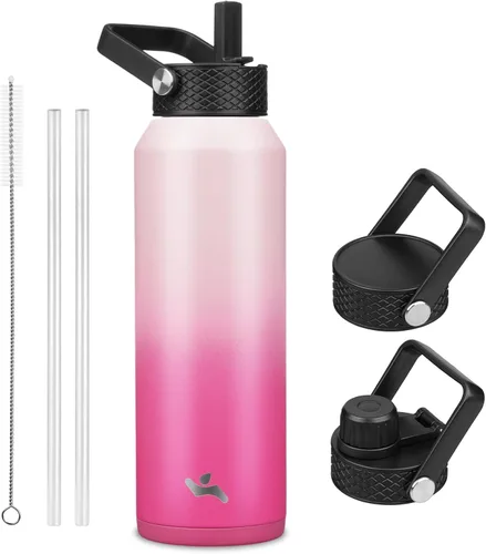 Vista 114 de Konokyo - Botella de agua aislada de 18 onzas, botellas deportivas de acero inoxidable con 3 tapas, verde militar