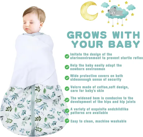 Vista 2 de BSTOPPT Saco de Dormir para Recién Nacido, Manta Enrollable para Bebé, 0-3 Meses, Manta Enrollable Ajustable en 3 Direcciones, 100% Algodón Rayón