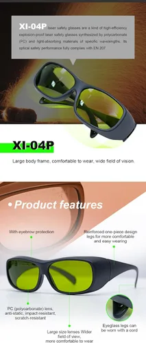 Vista 4 de Gafas de seguridad láser XI-04P Gafas de seguridad láser 200-450nm/800-1100nm/1000-1090nm Profesional OD7+YAG Gafas protectoras láser industriales