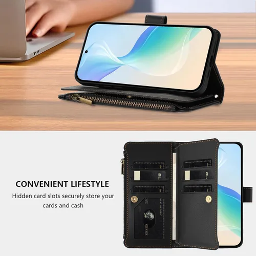 Vista 2 de Funda compatible con Tecno Spark Go 1 / Spark Go 2025, compatible con Tecno Pop 9 4G con cremallera doble ranura para tarjetas, funda para teléfono