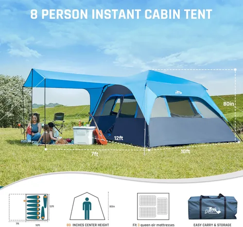 Vista 7 de Tienda de campaña instantánea para 8 personas, fácil instalación de 60 segundos para camping, tienda de campaña emergente, grandes tiendas