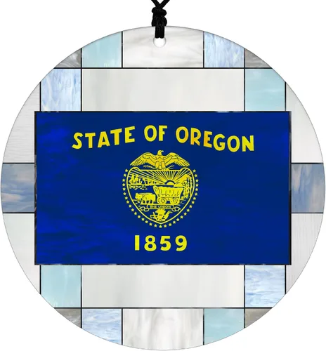 Vista 41 de Adorno navideño de Alabama – Efecto de diseño de vitrales de imitación con bandera estatal – Decoración de disco acrílico colgante 2026 para árbol