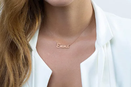 Vista 9 de Elegante joyero unisex con placa de nombre en oro macizo de 9k, 14k y 18k, collar con nombre personalizado, collar con nombre cursivo personalizado
