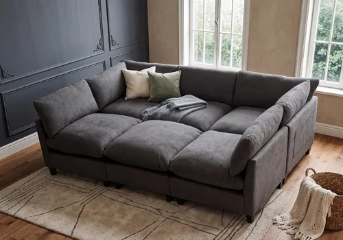 Vista 63 de Iroomy Sofá modular modular de felpilla de gran tamaño, asiento cómodo profundo, sofás de 2 plazas para sala de estar, color beige