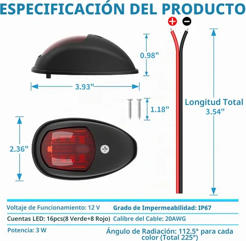 Vista 8 de Obcursco Luces LED de navegación para barcos, luz de arco vertical roja y Negro