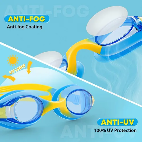 Vista 4 de Generic Portzon - Gafas de natación unisex para niños, antiniebla, sin fugas, visión clara, gafas de natación para piscina, azul/amarillo, paquete