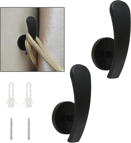 Vista 8 de Paquete de 2 ganchos negros para alzapaños de cortina, ganchos de sujeción para cortina para montaje en pared, ganchos decorativos para cortinas