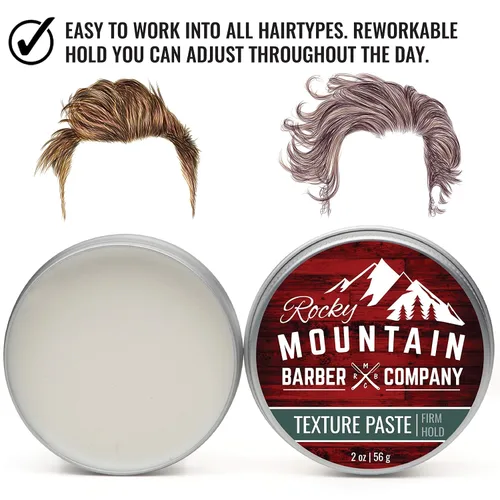 Vista 2 de Rocky Mountain Barber Company Pasta de cabello para hombres – Pasta de peinado con fijación flexible ligera y firme para todos los estilos
