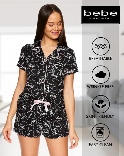 Vista 3 de bebe Conjunto de pijama para mujer camisa con botones y pantalones cortos conjunto de pijama