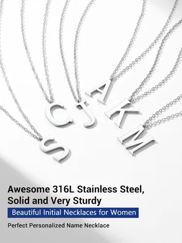 Vista 7 de PROSTEEL Collares con inicial para mujer, chapado en oronegro, acero inoxidable 316 A-Z, joyería con nombre, ajustable de 20 a 22 pulgadas, viene