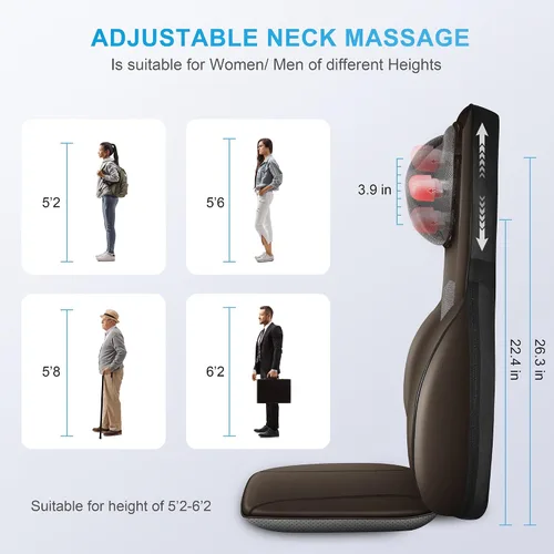 Vista 5 de COMFIER Shiatsu - Masajeador de cuello y espalda con calor, almohadilla ajustable para silla de masaje, cojín de asiento de masaje