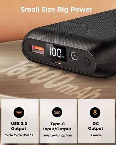 Vista 4 de Glaais Paquete de batería de chaleco térmico de 5 V, 7.4 V, 16000 mAh, compatible con ORORO, pantalla LED, batería para chaleco calefactable