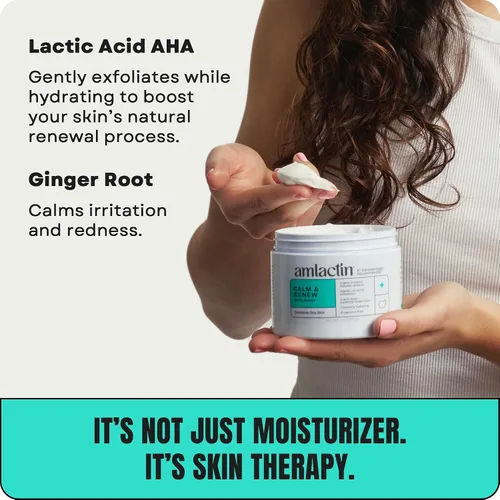 Vista 3 de AmLactin Calm & Renew Body Butter - Hidratante terapéutico para el cuidado de la piel para pieles sensibles, exfoliante sin arrugas y crema corporal