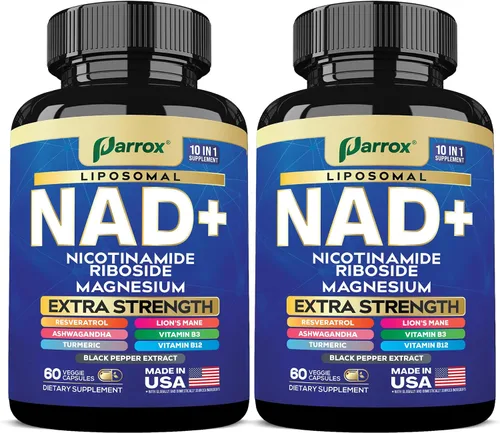 Vista 11 de Suplemento NAD+ con NAD liposomal, ribósido de nicotinamida, magnesio, vitamina B3 y B12, resveratrol, cúrcuma, Ashwagandha, melena de león, fuerza