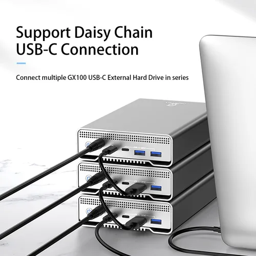 Vista 3 de GX100 - Disco duro externo USB 3.2 Gen 2 USB-C de 10 TB con concentrador USB para Windows o MacOS PC de sobremesa y portátil