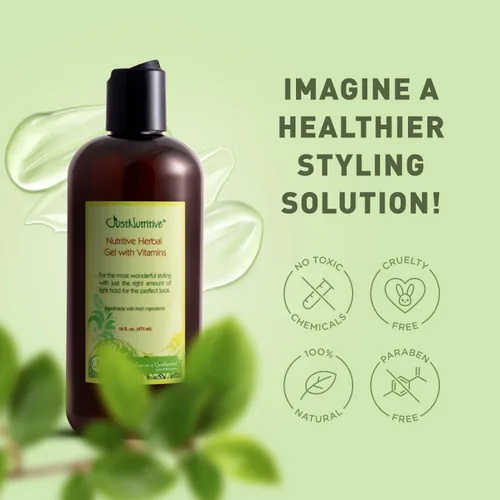 Vista 3 de Just Nutritive Gel de hierbas para el cabello con vitaminas y proteínas, natural, sin alcohol y control de la humedad para todo tipo de cabello, 16